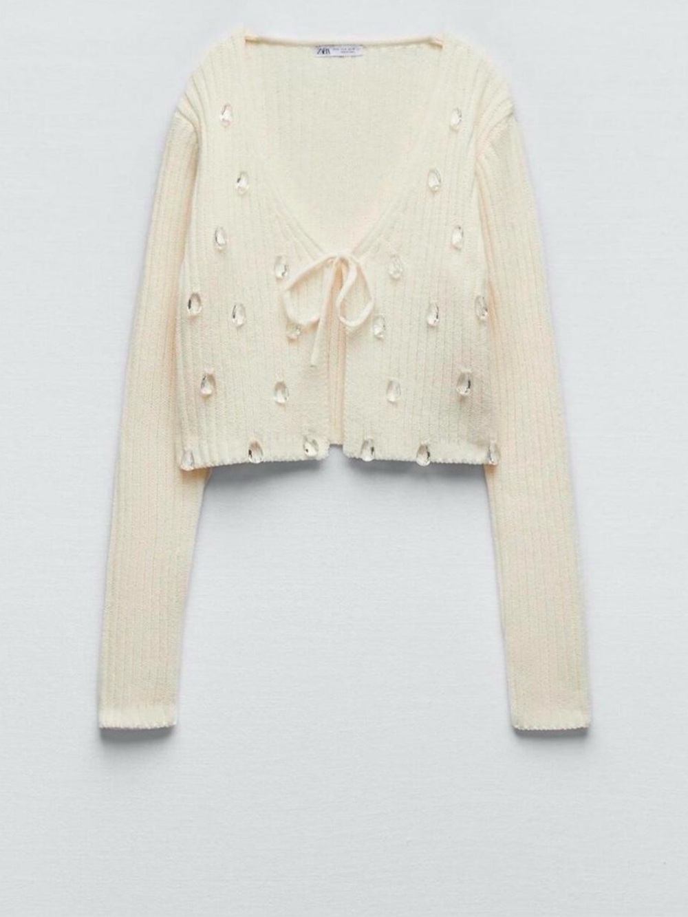Zara Cream Ribbed Chenille Crystal cardigan